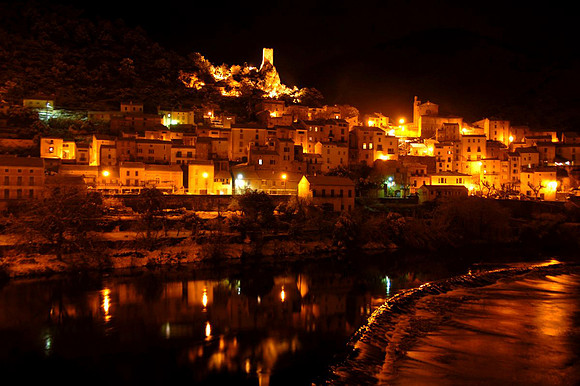 Roquebrun Icy night colours Jan 2013